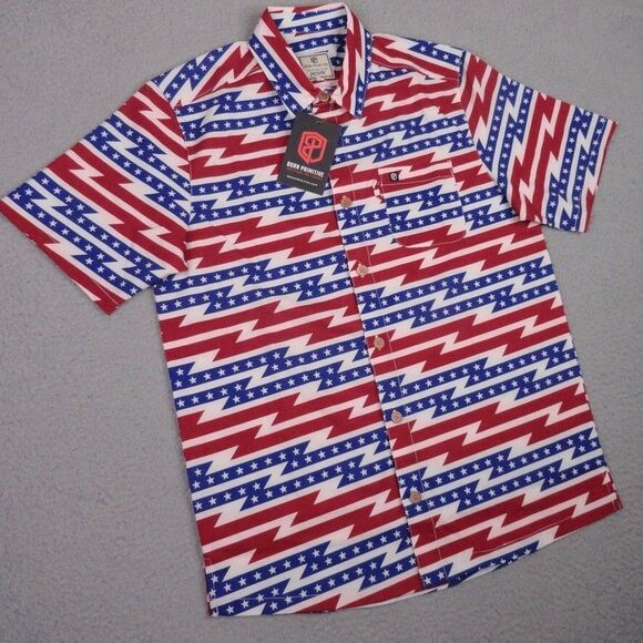 Born Primitive Shirt Mens Small Red White Blue Voyager Patriotic Flash Button Up - Picture 2 of 14